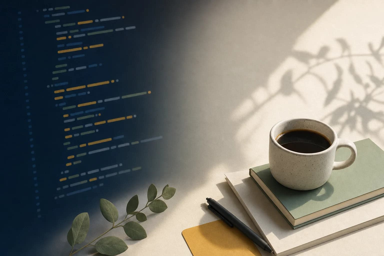 Abstract code and a calm workspace in the Python Job Queue palette